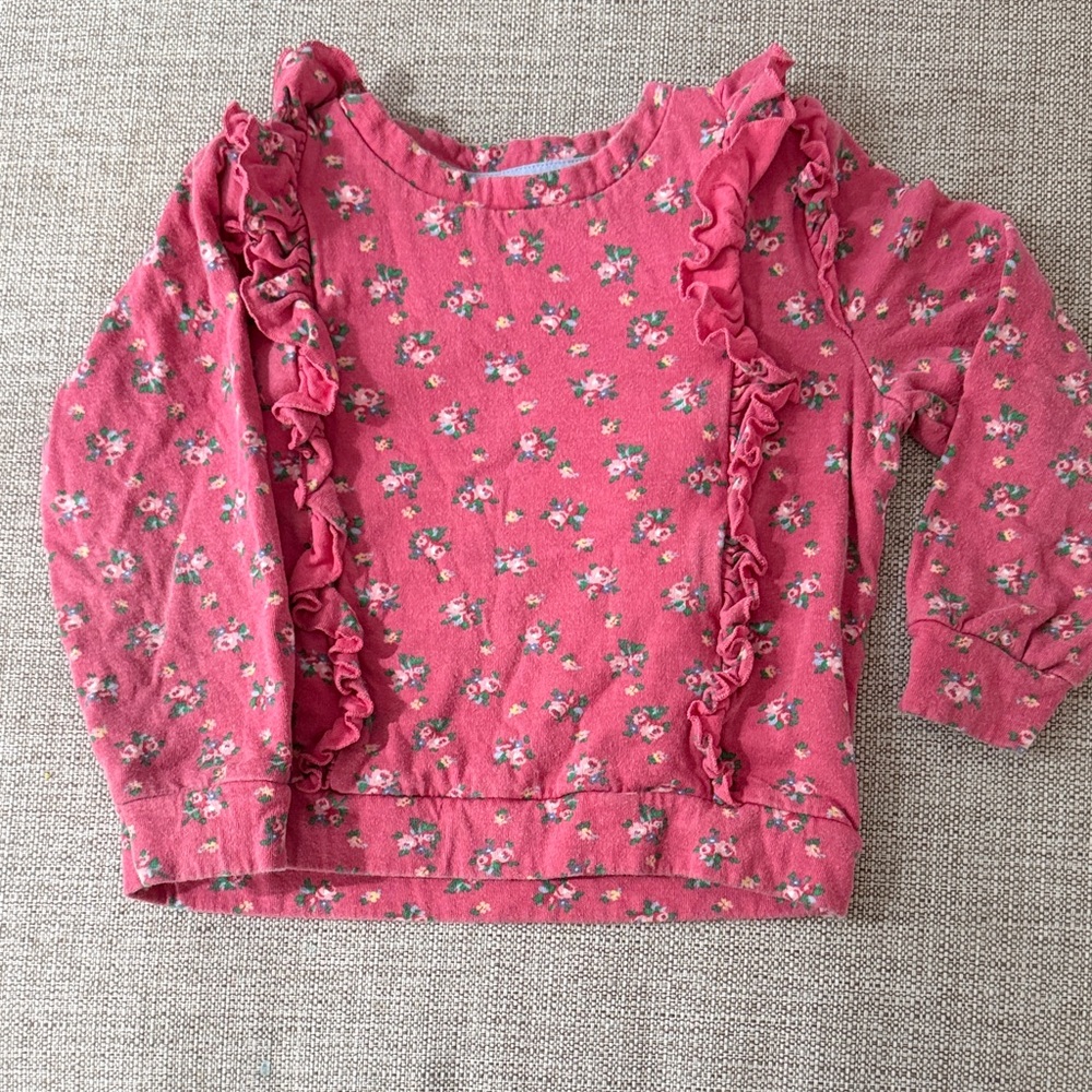 Boden Pink Floral Ruffle Sweatshirt